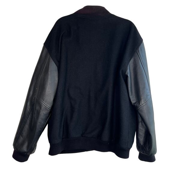Mens New Z Lander Wool Leather Varsity Rodeo Bomber Jacket Black XL Snap button - Picture 3 of 7